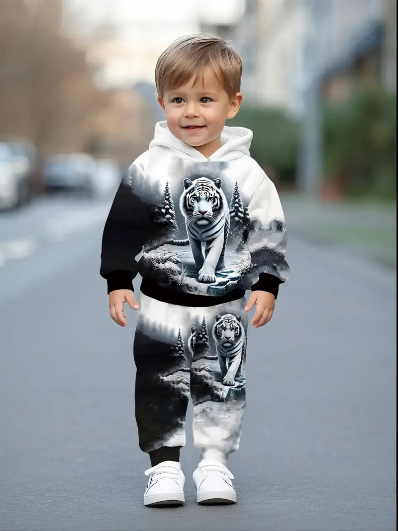 Baby Boys & Girls Hoodie Set White Tiger Print