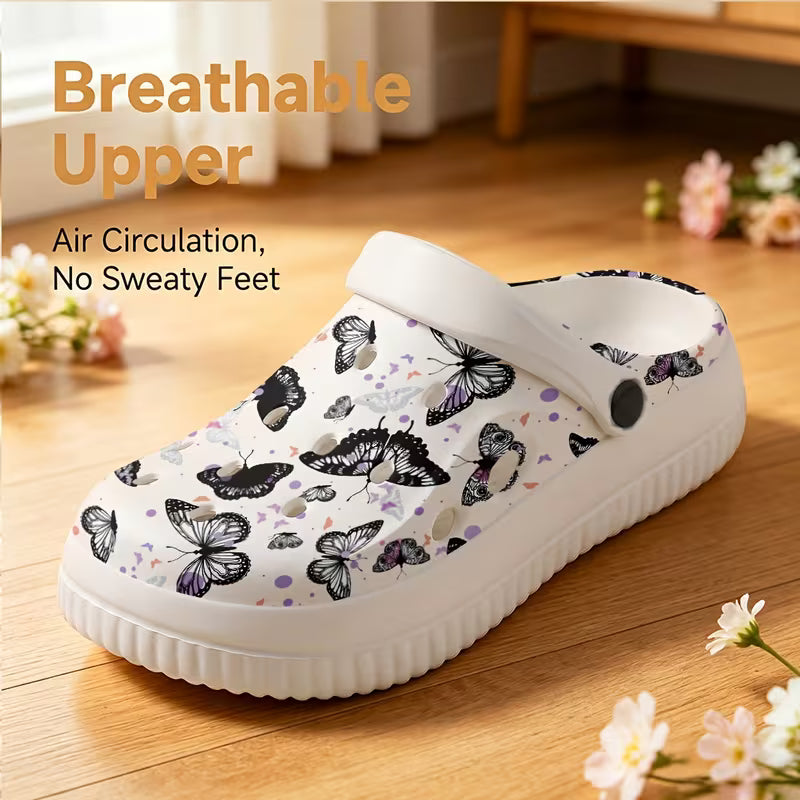 Black And White Butterfly Print Mule Shoes