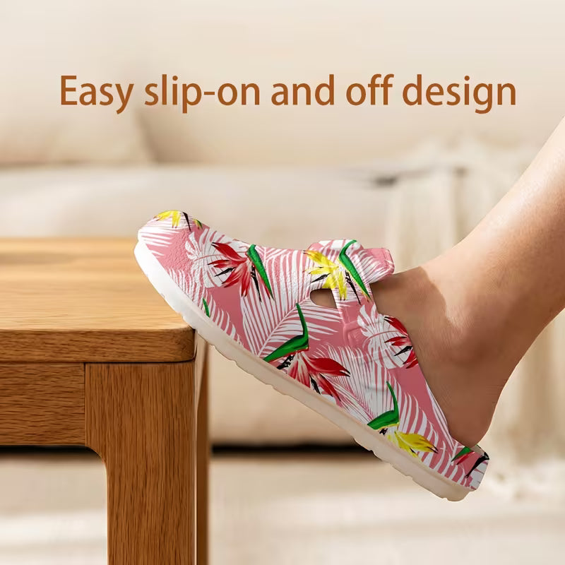 Colorful Floral Pattern Print, All-Season Work Shoes, Lightweight Flat Slippers