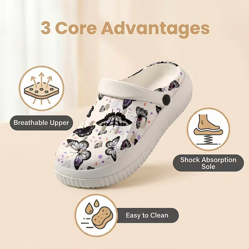Black And White Butterfly Print Mule Shoes