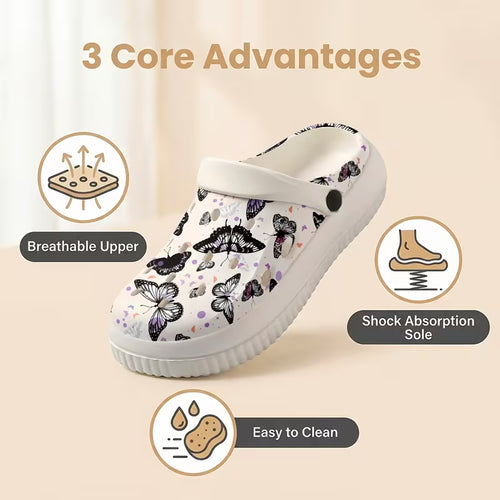 Black And White Butterfly Print Mule Shoes