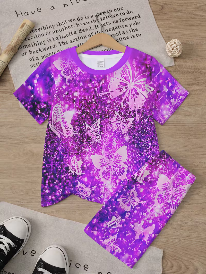 Butterfly New Kids' T-Shirt and Shorts Set with 3D Butterfly Print Pattern