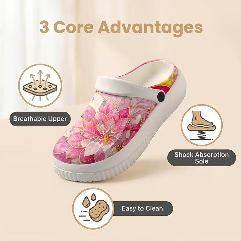 New Comfortable EVA Garden Shoes with Pink-Toned Artistic Floral