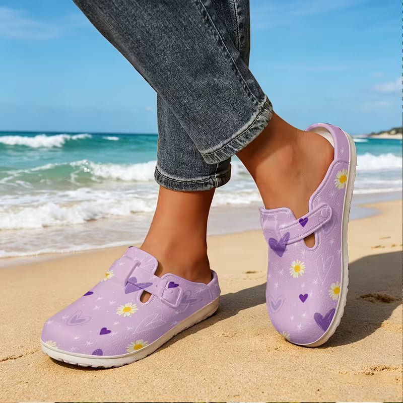Cute Sweet Purple Heart Print EVA Garden Shoes