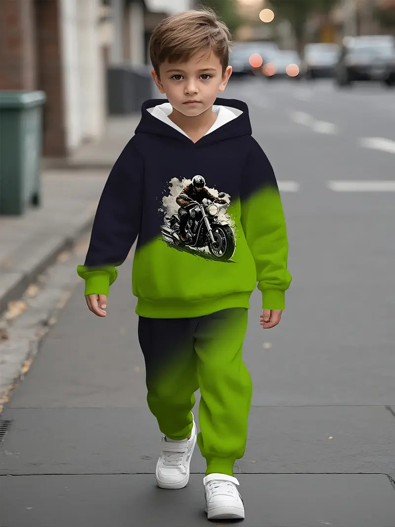 Baby Boys & Girls Hoodie Set motorcycle pattern