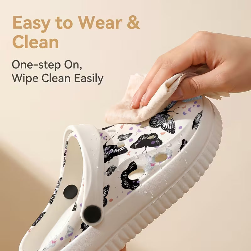 Black And White Butterfly Print Mule Shoes
