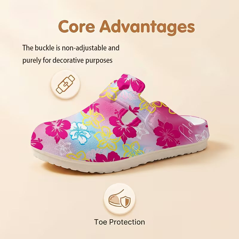 Women' Tropical Hibiscus Flower Clogs - Pink-Blue Gradient EVA Slippers