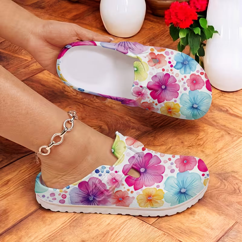 Fashion Printed Women's Toe-Post Slippers, Colorful Floral Print