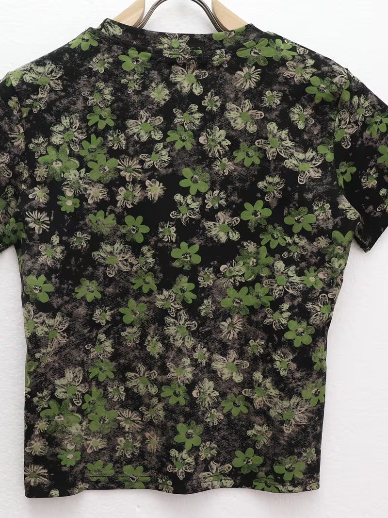 Korean-style Vintage Floral Print T-Shirt for Women