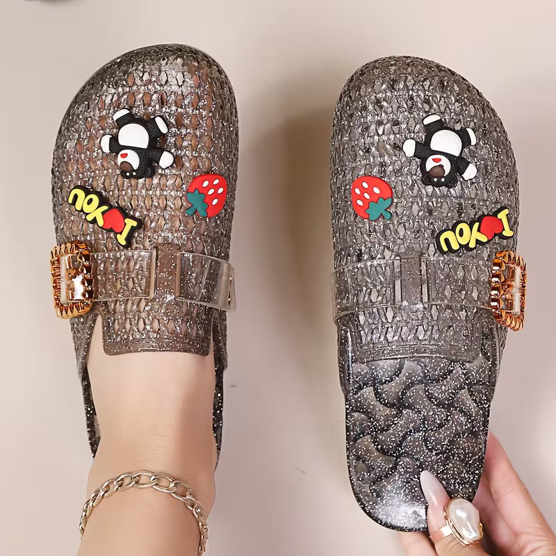 Transparent Jelly Cute Cartoon Thick-soled Hole-patterned Slippers