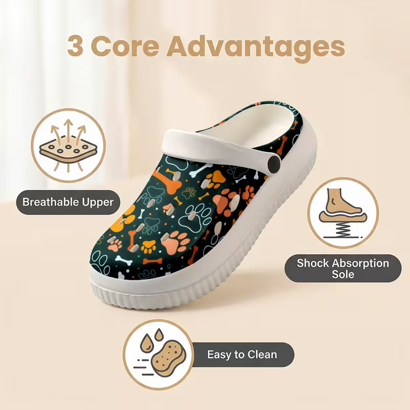 New EVA Thick-Soled Garden Shoes, Playful Cartoon Dog Paw Print Pattern