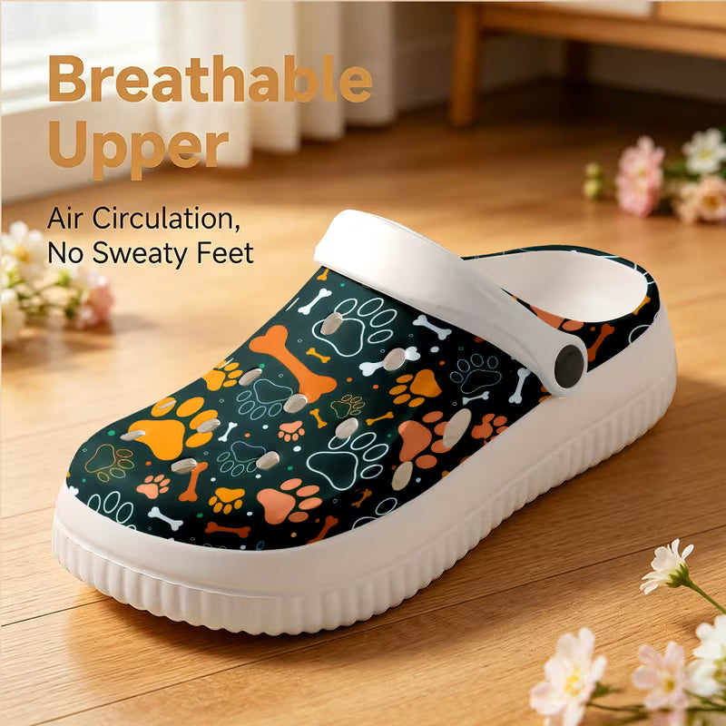 New EVA Thick-Soled Garden Shoes, Playful Cartoon Dog Paw Print Pattern