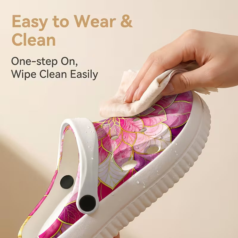 New Comfortable EVA Garden Shoes with Pink-Toned Artistic Floral
