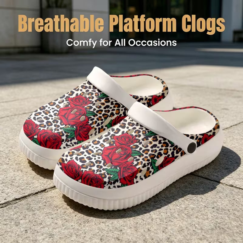 New EVA Thick-Soled Garden Shoes, Cartoon Rose And Leopard Print