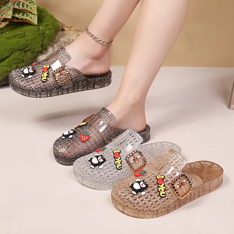 Transparent Jelly Cute Cartoon Thick-soled Hole-patterned Slippers