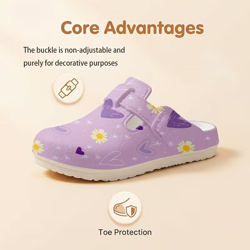 Cute Sweet Purple Heart Print EVA Garden Shoes