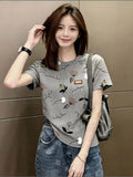 Short-Sleeved Women's Loose Straight Shoulder Base Shirt Top