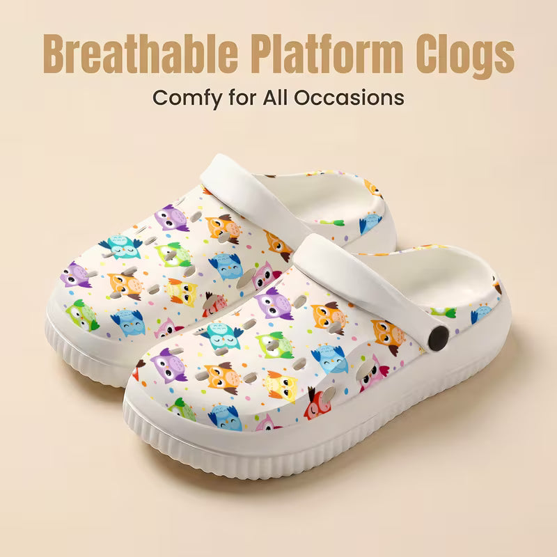 New Fashion EVA Women's Hole-Punch Shoes, Cartoon Owl Pattern Print
