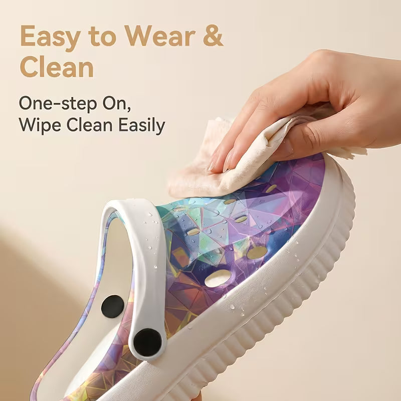 Trendy Casual EVA Women's Clogs, 2D Flat Print Gradient Color Mules