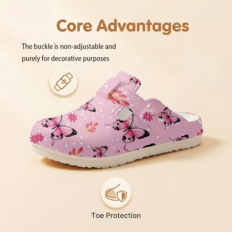 Fashionable Printed EVA Shoes, Pink Butterfly Pattern Printed - Slippers