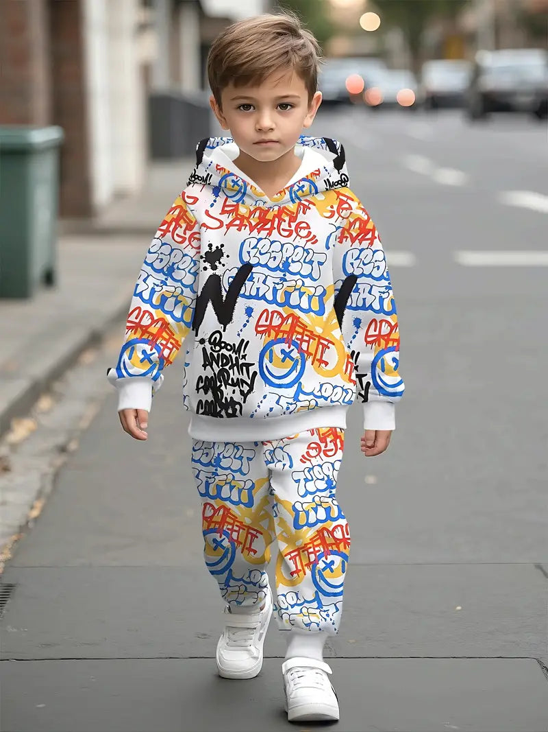 Baby Boys & Girls Hoodie Set spray-painted letter