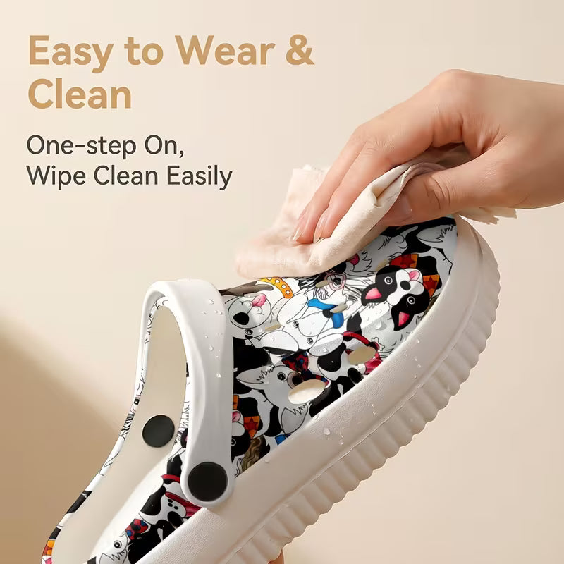 Elegant EVA Mules/clogs with a Simple Cartoon Dog Print