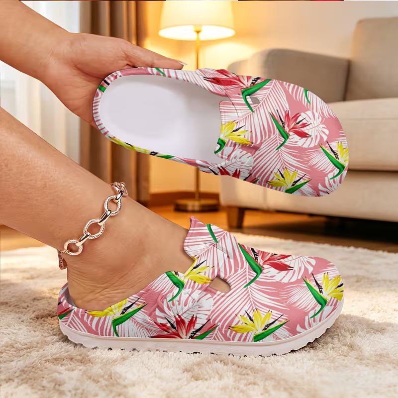 Colorful Floral Pattern Print, All-Season Work Shoes, Lightweight Flat Slippers