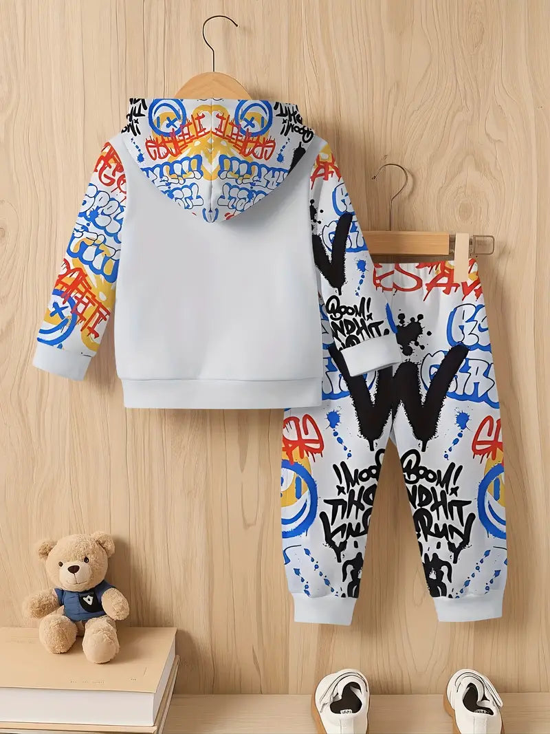 Baby Boys & Girls Hoodie Set spray-painted letter