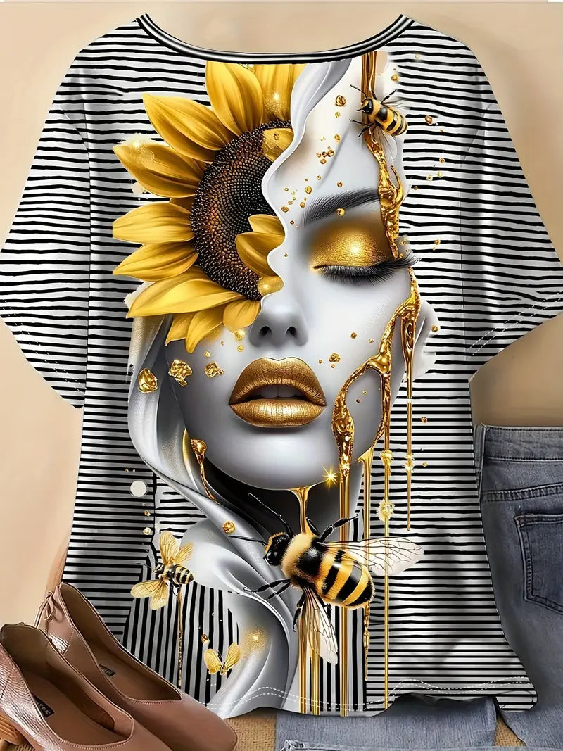 3D Print Lady Face Tee for Everyday Wear