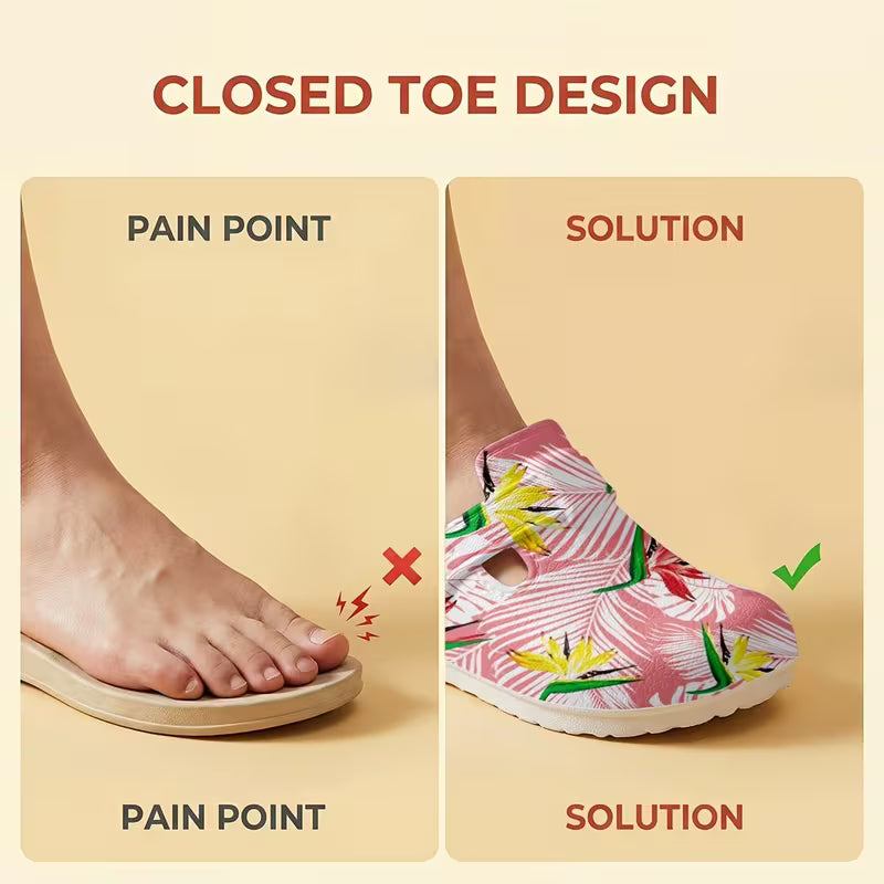 Colorful Floral Pattern Print, All-Season Work Shoes, Lightweight Flat Slippers