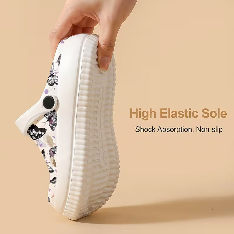 Black And White Butterfly Print Mule Shoes