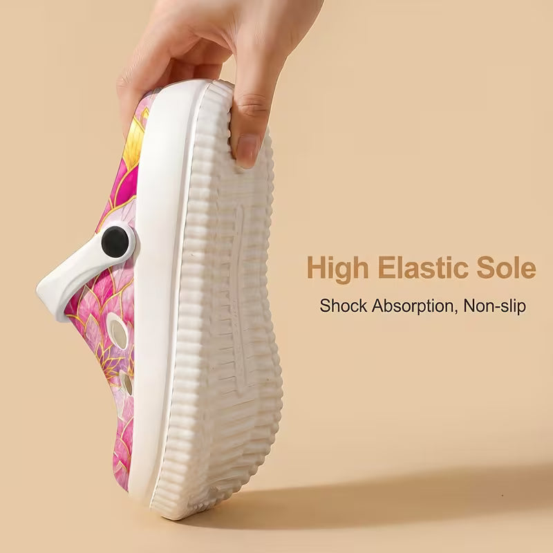 New Comfortable EVA Garden Shoes with Pink-Toned Artistic Floral
