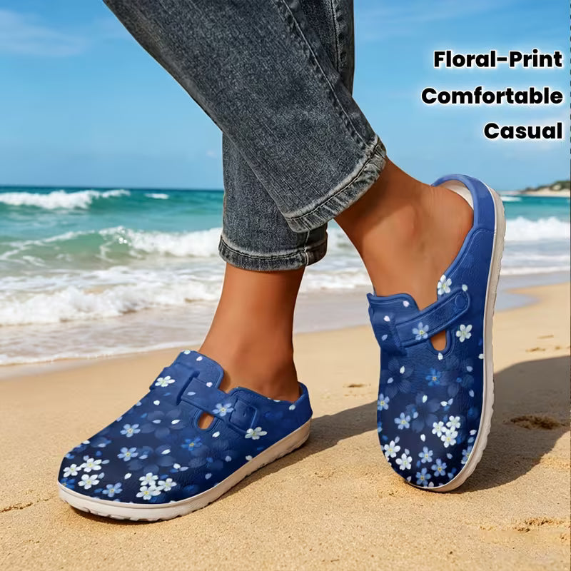 Women's Casual Slides, Marandi Blue Ombre Floral Print