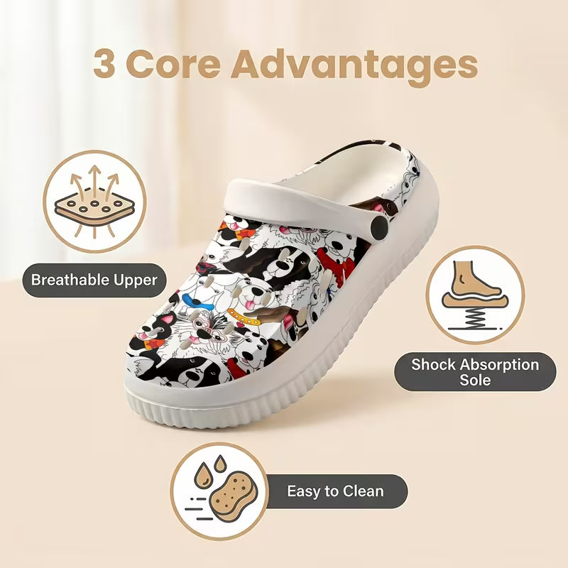 Elegant EVA Mules/clogs with a Simple Cartoon Dog Print