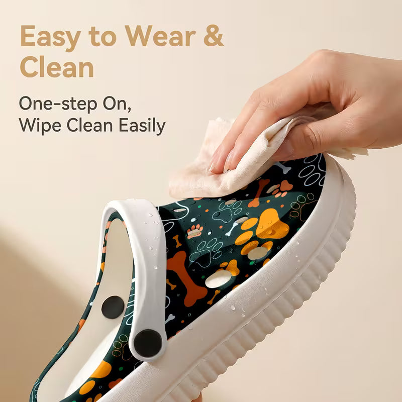 New EVA Thick-Soled Garden Shoes, Playful Cartoon Dog Paw Print Pattern