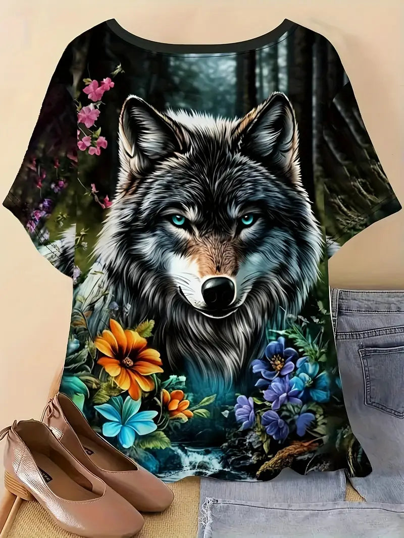 3D Wolf Print Tee for Everyday Wear