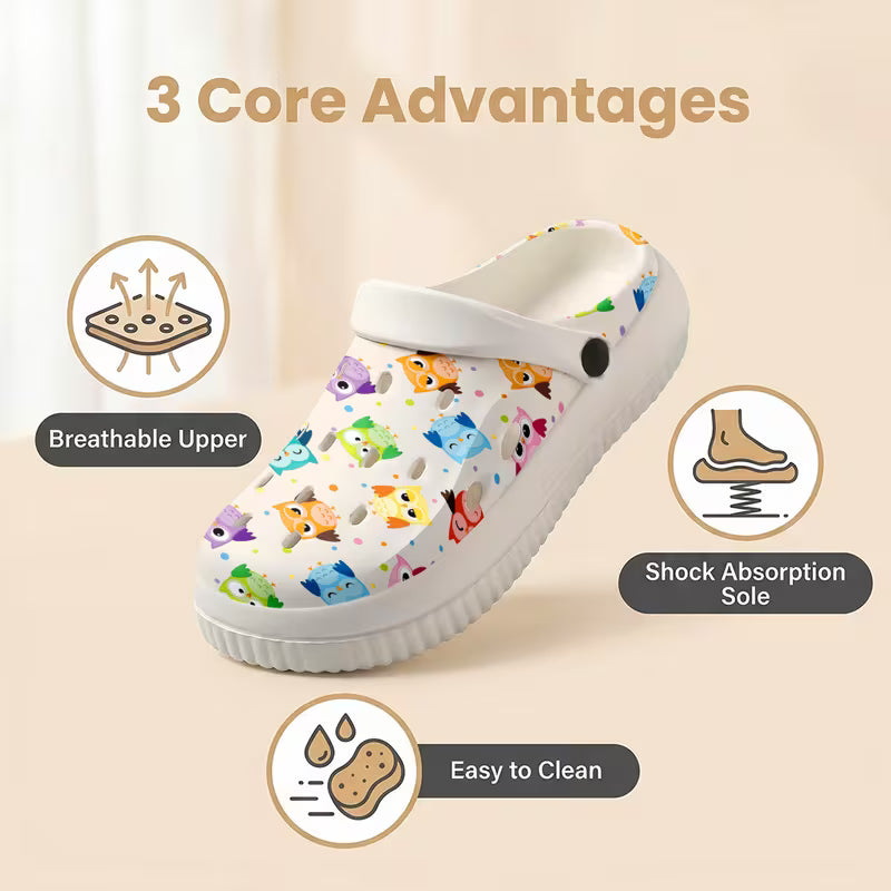 New Fashion EVA Women's Hole-Punch Shoes, Cartoon Owl Pattern Print