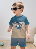 Cool Shark Print Shoes for Boys, Featuring a 3D Design, Along with a Short-Sleeve Pullover