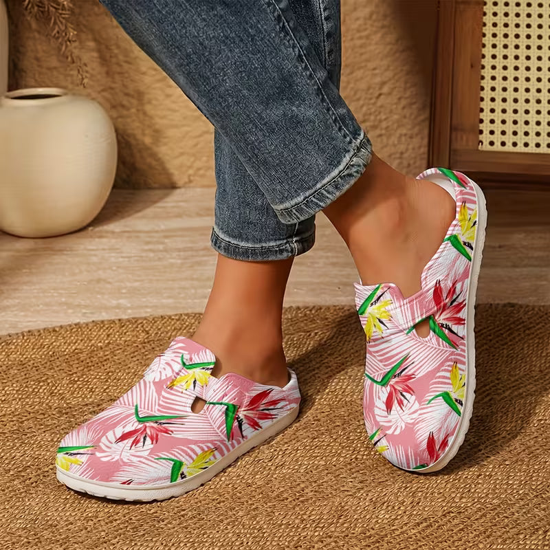 Colorful Floral Pattern Print, All-Season Work Shoes, Lightweight Flat Slippers