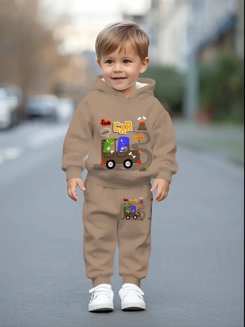 Baby Boys & Girls Hoodie Set cartoon car and dinosaur