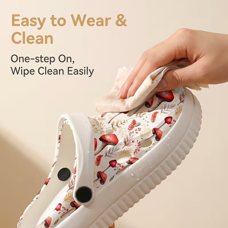 Cute Mushroom Pattern Print, Comfortable, Durable And Lightweight Slippers
