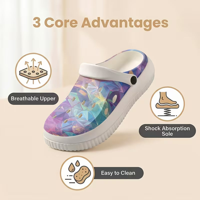 Trendy Casual EVA Women's Clogs, 2D Flat Print Gradient Color Mules