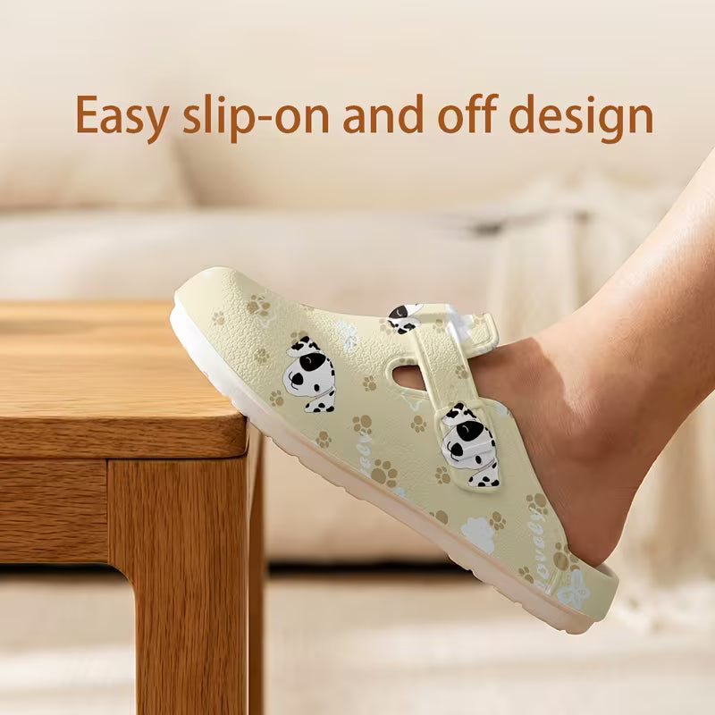New Casual EVA Garden Shoes, Easy Cartoon Puppy And Paw Print Pattern