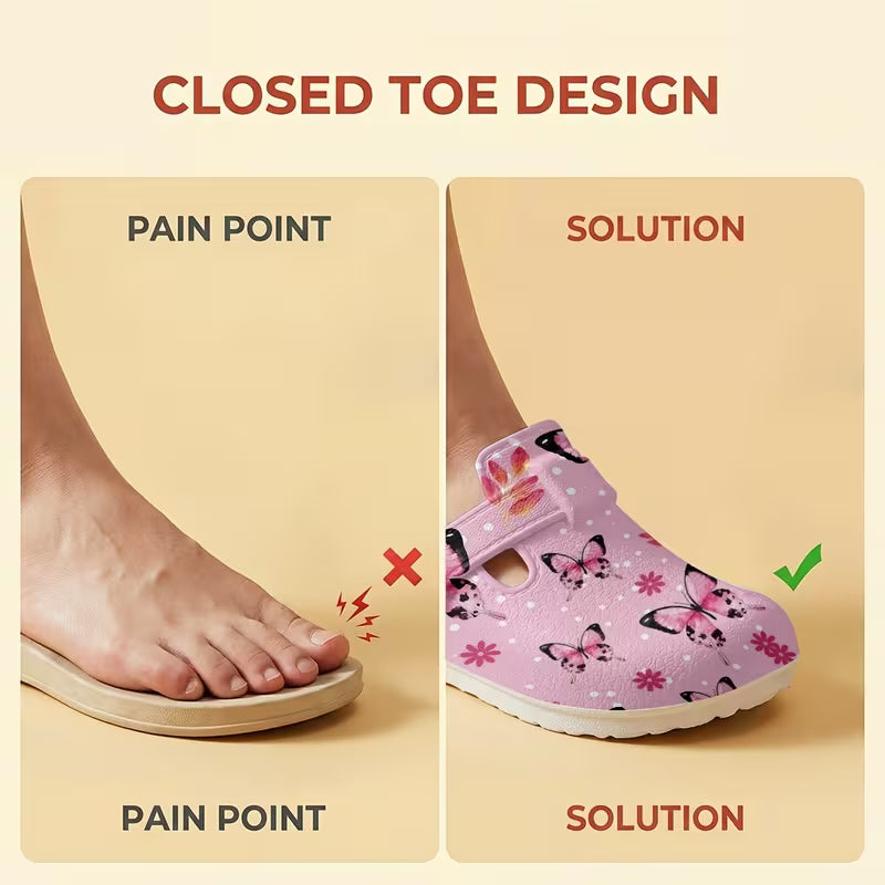 Fashionable Printed EVA Shoes, Pink Butterfly Pattern Printed - Slippers