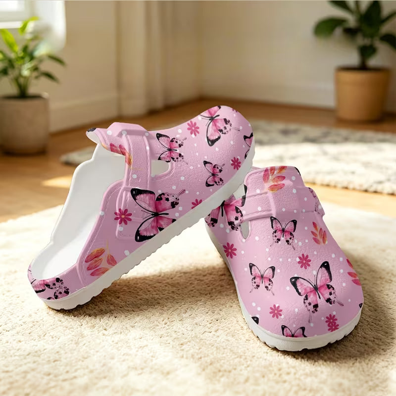 Fashionable Printed EVA Shoes, Pink Butterfly Pattern Printed - Slippers