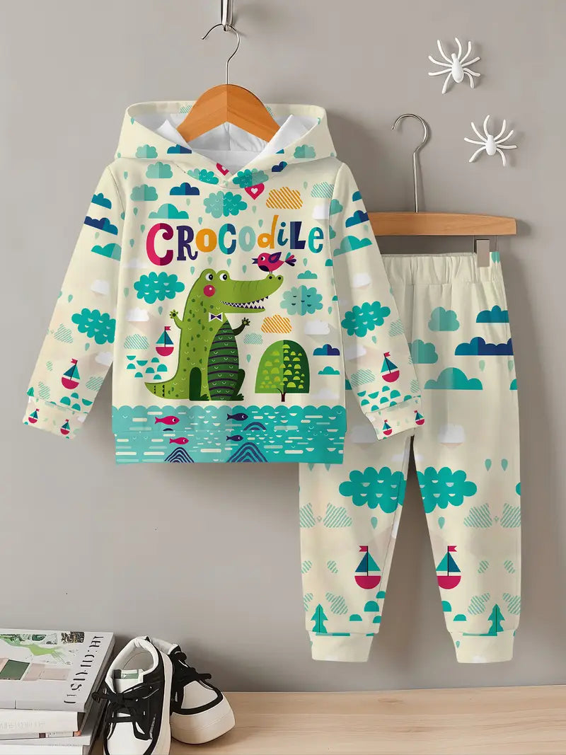 Baby Boys & Girls Hoodie Set Cartoon Crocodile