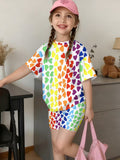 Girls' Fashion Shorts Set Cute Fashion Printed Set, Perfect for Outdoor