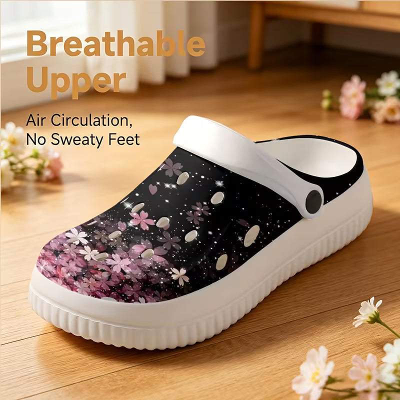 Pink Cherry Blossom Pattern EVA Women's Lightweight Perforated Shoes
