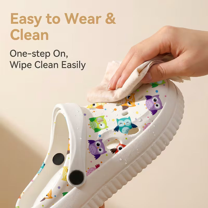 New Fashion EVA Women's Hole-Punch Shoes, Cartoon Owl Pattern Print