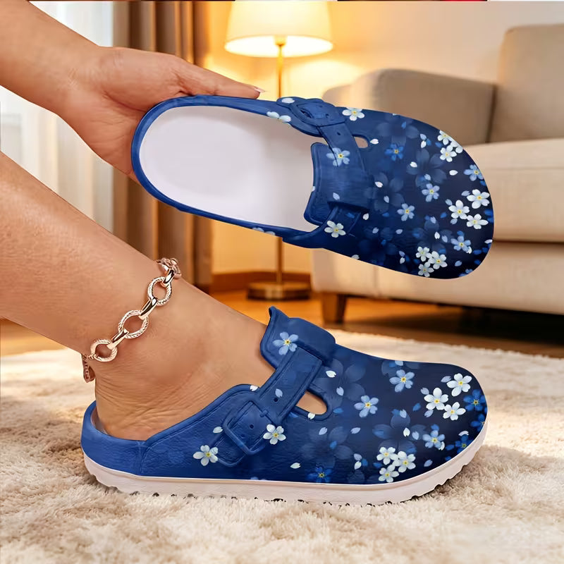Women's Casual Slides, Marandi Blue Ombre Floral Print